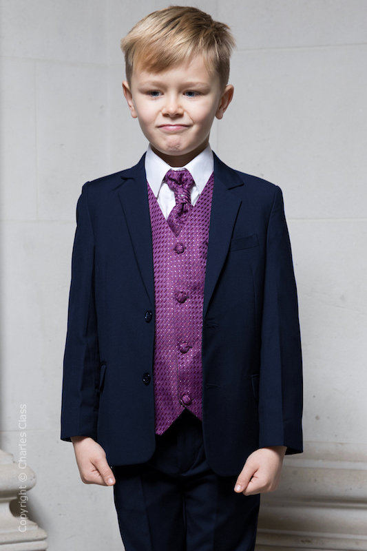 Boys Navy & Purple Diamond Jacket Suit - Freddie